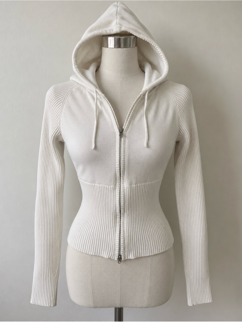 Vintage Charlotte Russe Hooded Ribbed Knit Zip Sweater Large